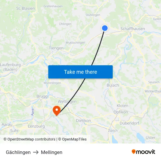 Gächlingen to Mellingen map