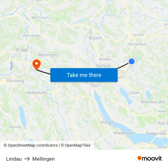 Lindau to Mellingen map