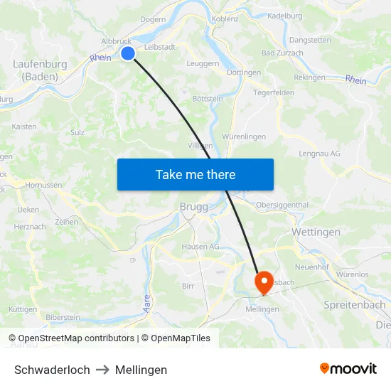 Schwaderloch to Mellingen map