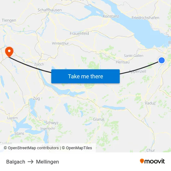 Balgach to Mellingen map