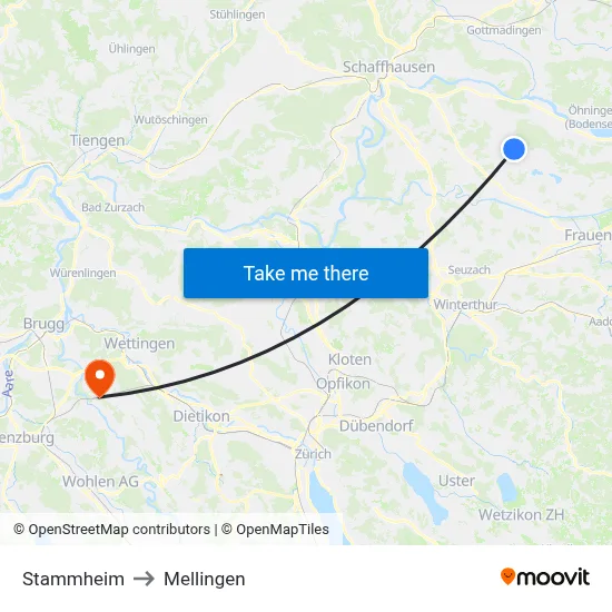 Stammheim to Mellingen map