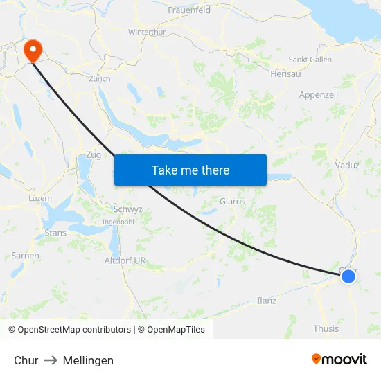 Chur to Mellingen map