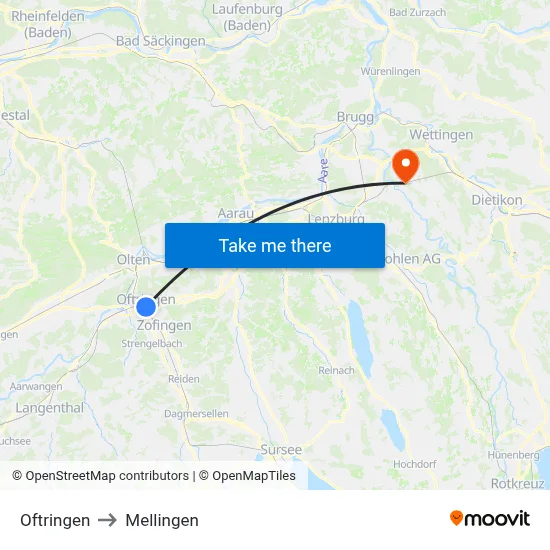 Oftringen to Mellingen map