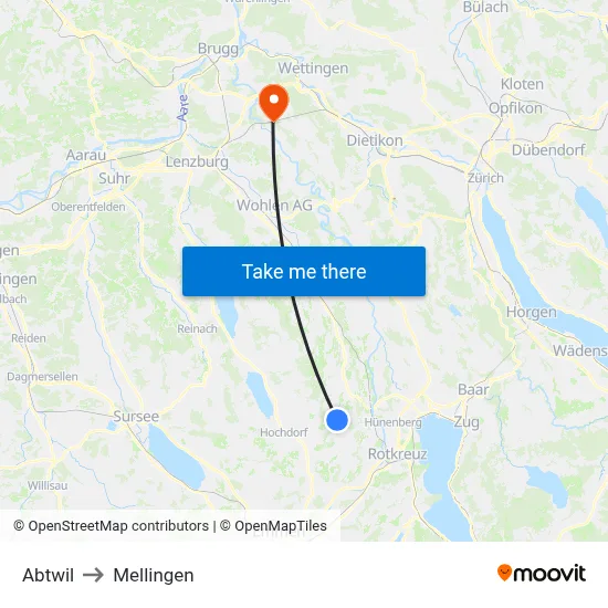Abtwil to Mellingen map