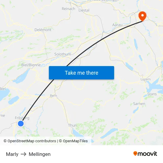 Marly to Mellingen map