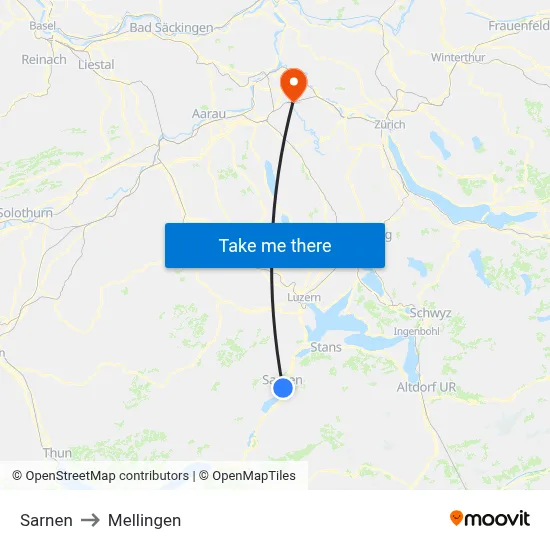 Sarnen to Mellingen map