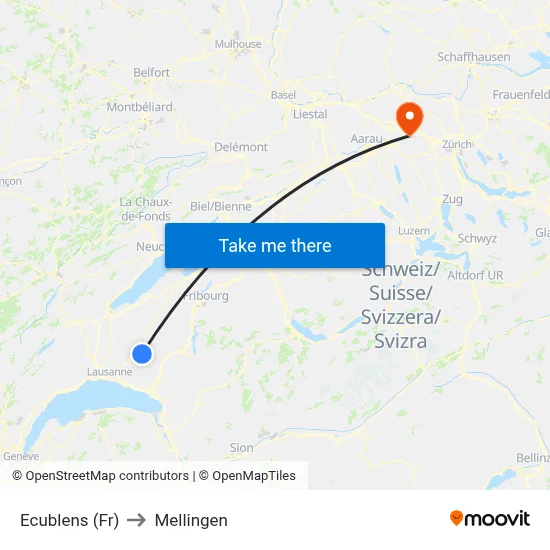 Ecublens (Fr) to Mellingen map