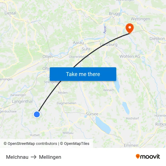 Melchnau to Mellingen map