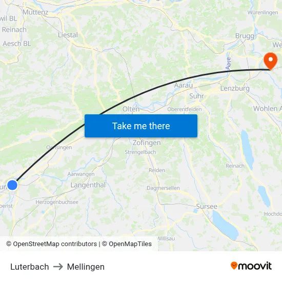 Luterbach to Mellingen map