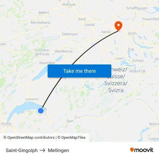 Saint-Gingolph to Mellingen map