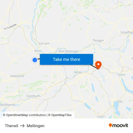 Therwil to Mellingen map