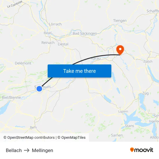 Bellach to Mellingen map
