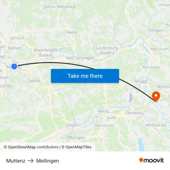 Muttenz to Mellingen map