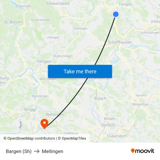 Bargen (Sh) to Mellingen map
