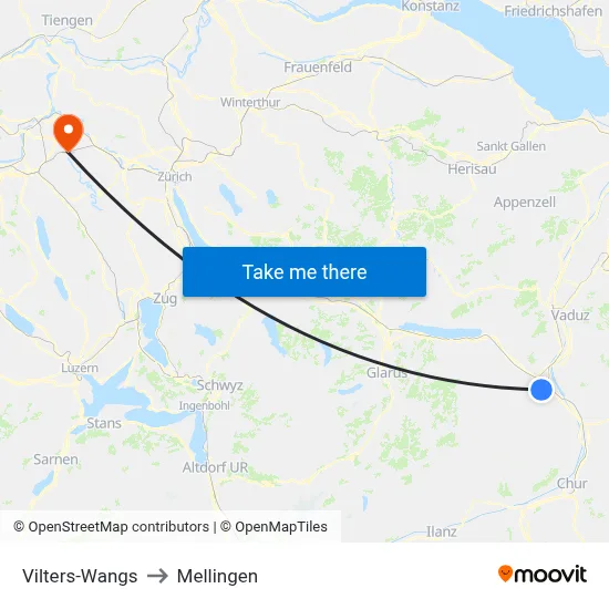 Vilters-Wangs to Mellingen map