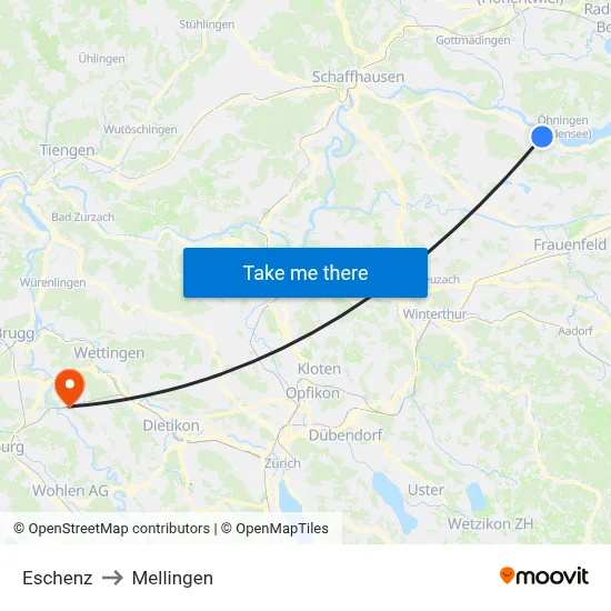 Eschenz to Mellingen map