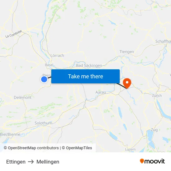 Ettingen to Mellingen map