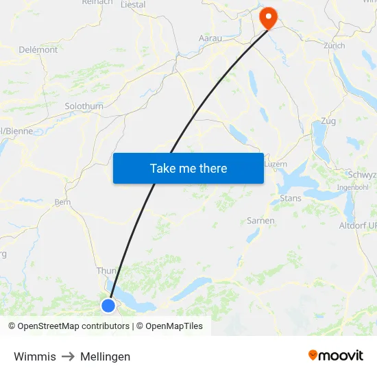 Wimmis to Mellingen map