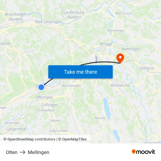 Olten to Mellingen map