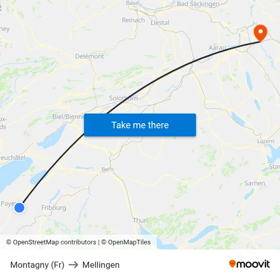 Montagny (Fr) to Mellingen map