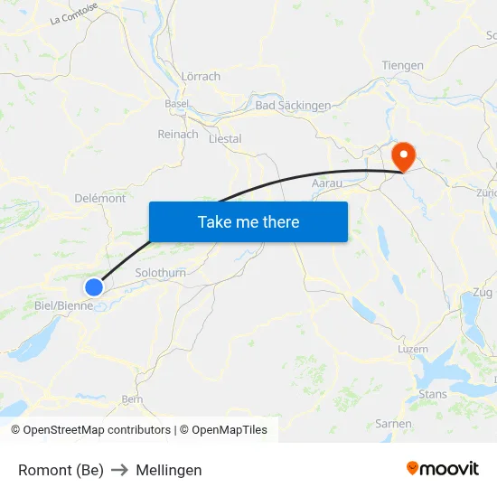 Romont (Be) to Mellingen map