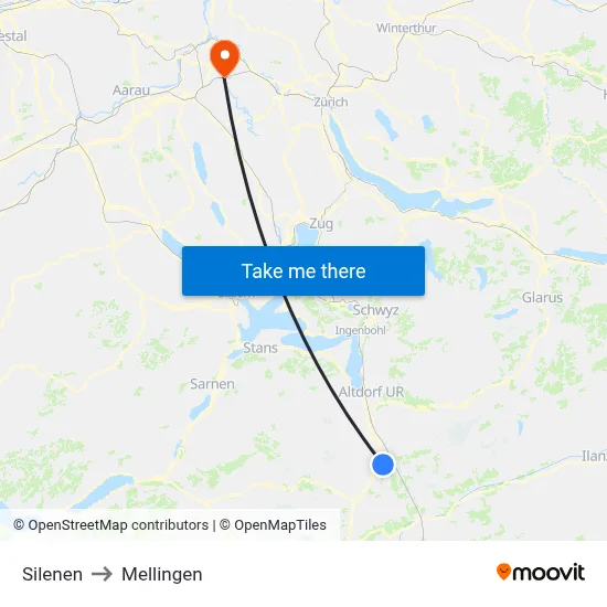 Silenen to Mellingen map