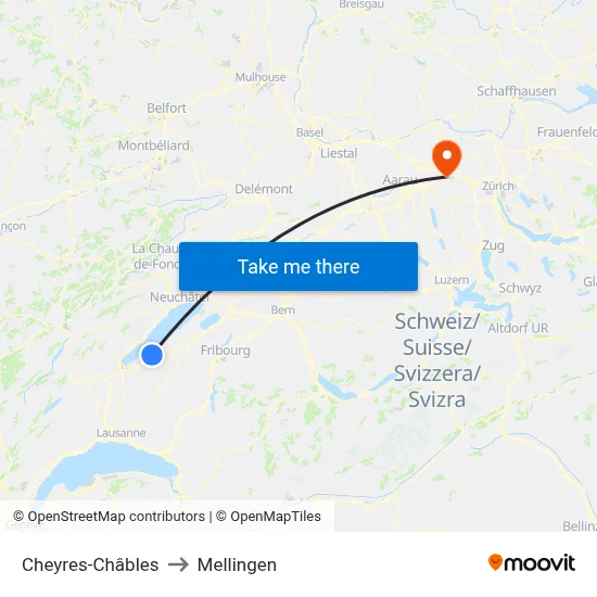 Cheyres-Châbles to Mellingen map