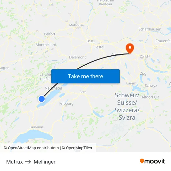 Mutrux to Mellingen map