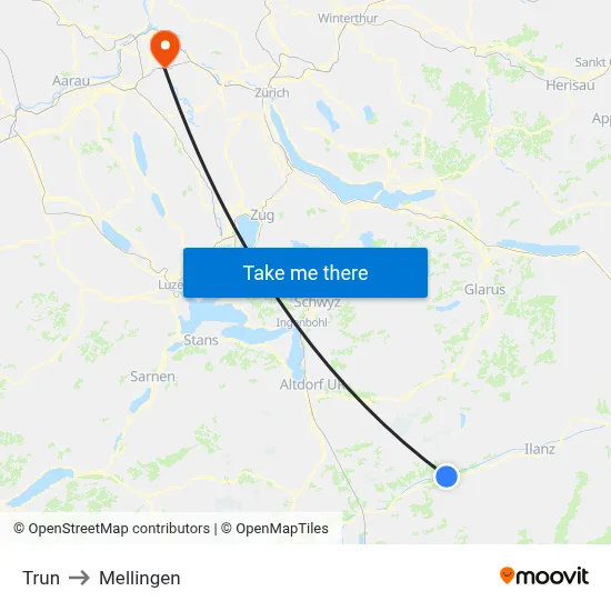 Trun to Mellingen map