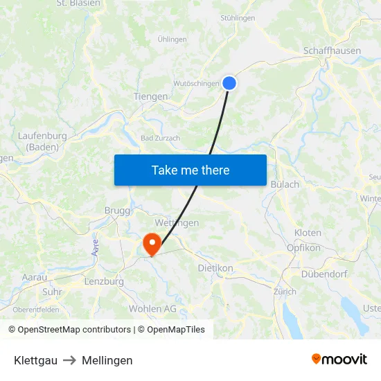 Klettgau to Mellingen map