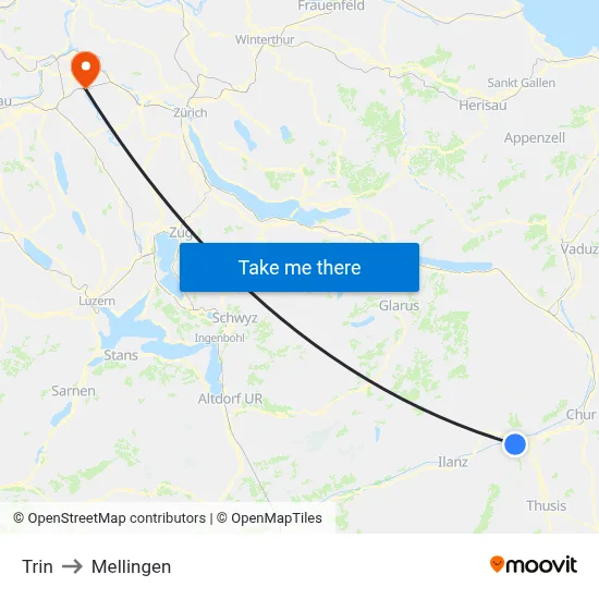 Trin to Mellingen map