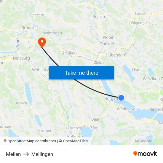 Meilen to Mellingen map