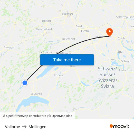 Vallorbe to Mellingen map