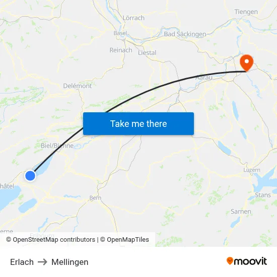 Erlach to Mellingen map