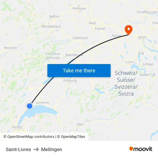 Saint-Livres to Mellingen map