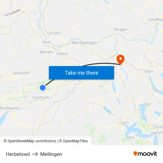 Herbetswil to Mellingen map
