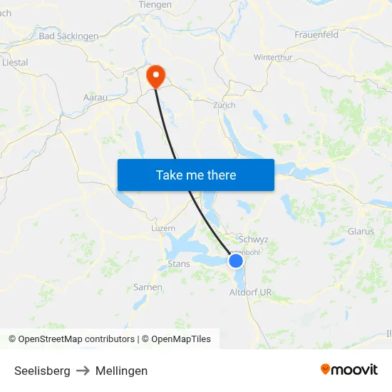 Seelisberg to Mellingen map