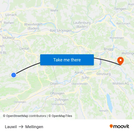 Lauwil to Mellingen map
