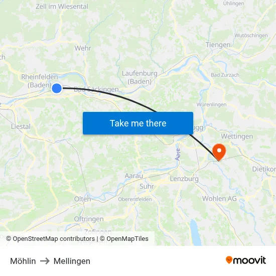 Möhlin to Mellingen map