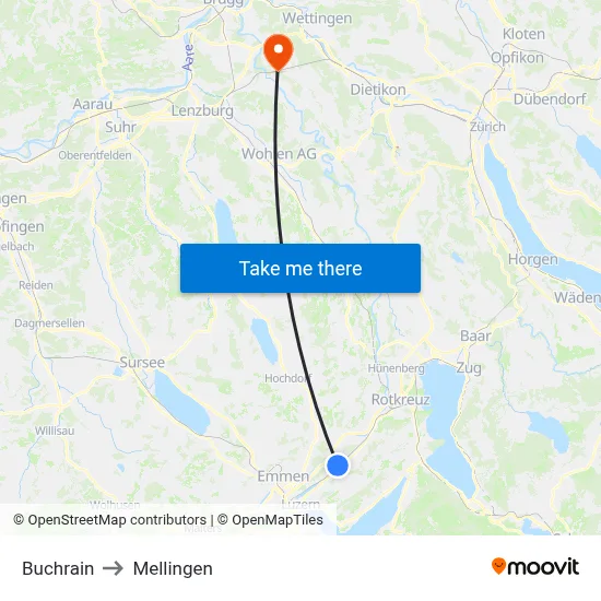 Buchrain to Mellingen map