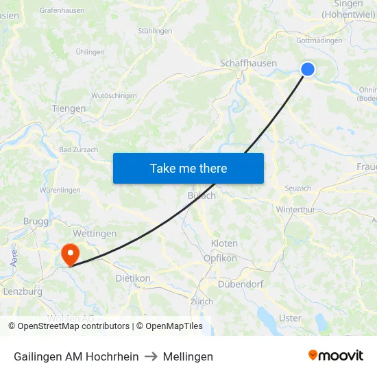 Gailingen AM Hochrhein to Mellingen map