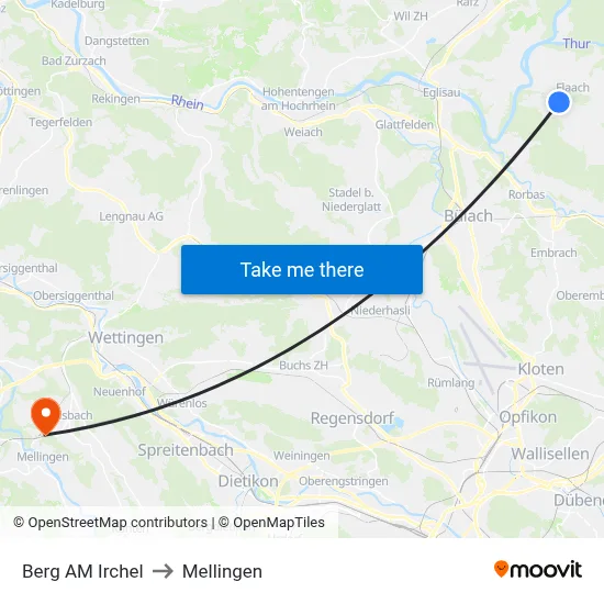 Berg AM Irchel to Mellingen map