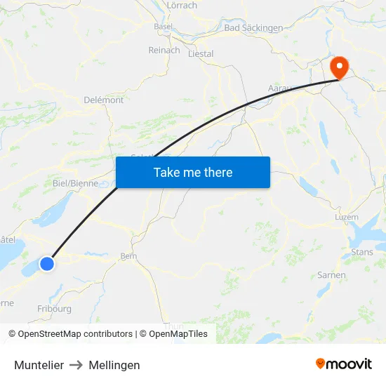 Muntelier to Mellingen map