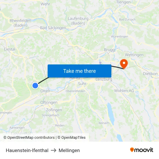 Hauenstein-Ifenthal to Mellingen map
