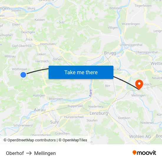 Oberhof to Mellingen map