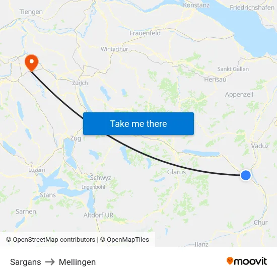 Sargans to Mellingen map