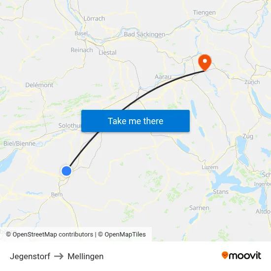 Jegenstorf to Mellingen map