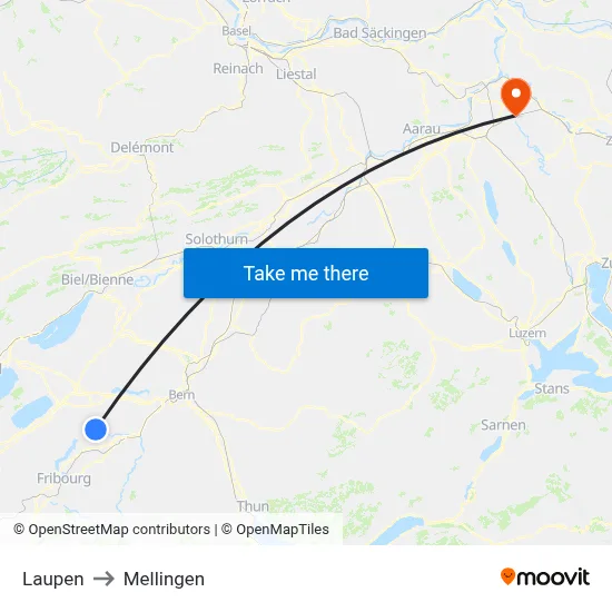 Laupen to Mellingen map