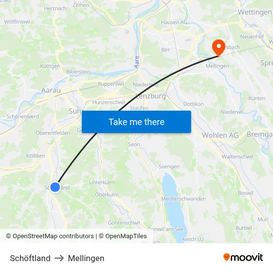 Schöftland to Mellingen map
