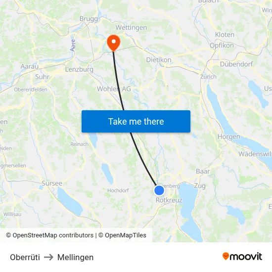 Oberrüti to Mellingen map
